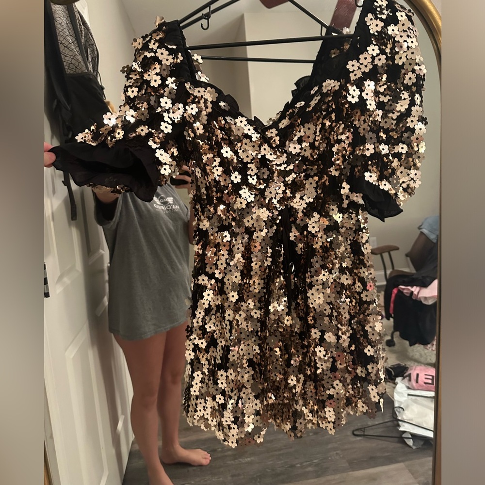 Buddy Love Black and Gold Sequin Mini Dress